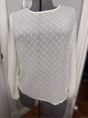 Women’s George Lightweight White Swiss Dot Long-Sleeve Women's Top Small